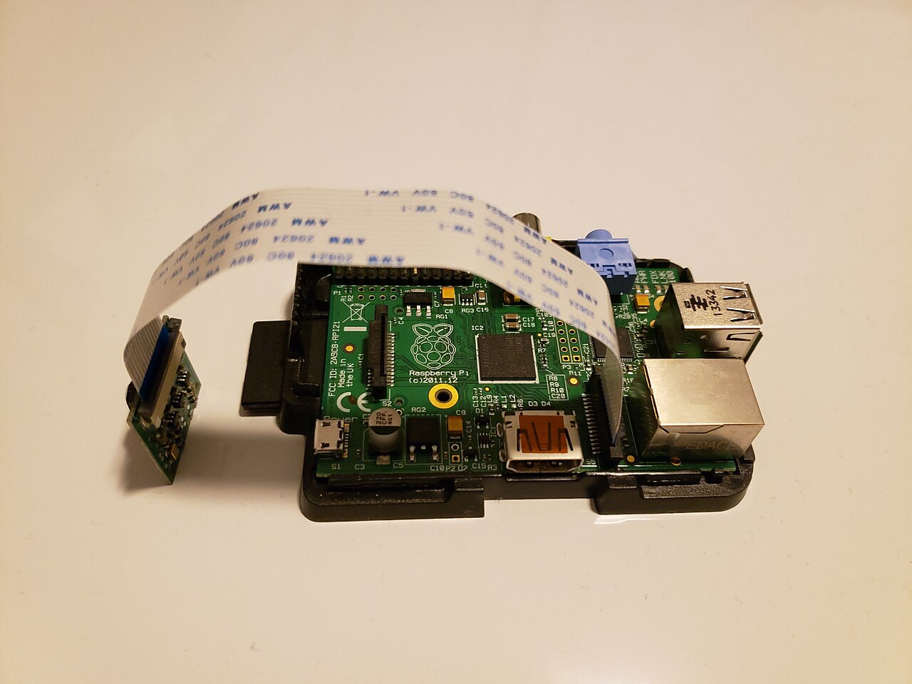 Raspberry Pi camera module connected by ribbon cable