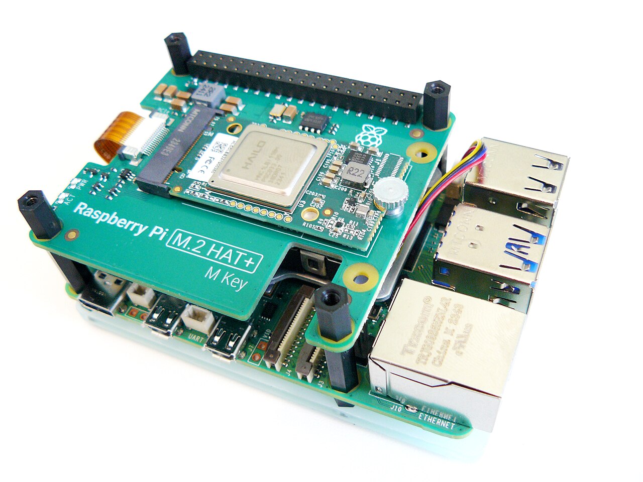 Raspberry Pi 5 with Hailo AI accelerator on an M.2 HAT+